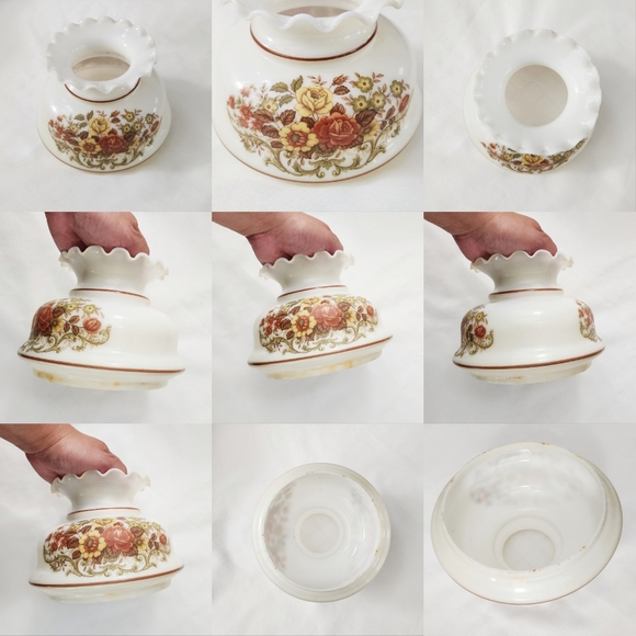 Floral Milk Glass Lamp Shade VTG Hurricane Gone with the Wind Parlor Replacement - Picture 13 of 16